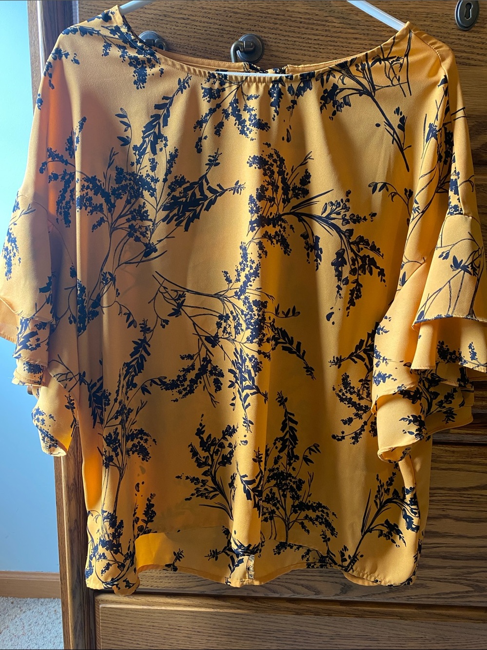 a.n.a Mustard Floral Ruffle Sleeve Blouse